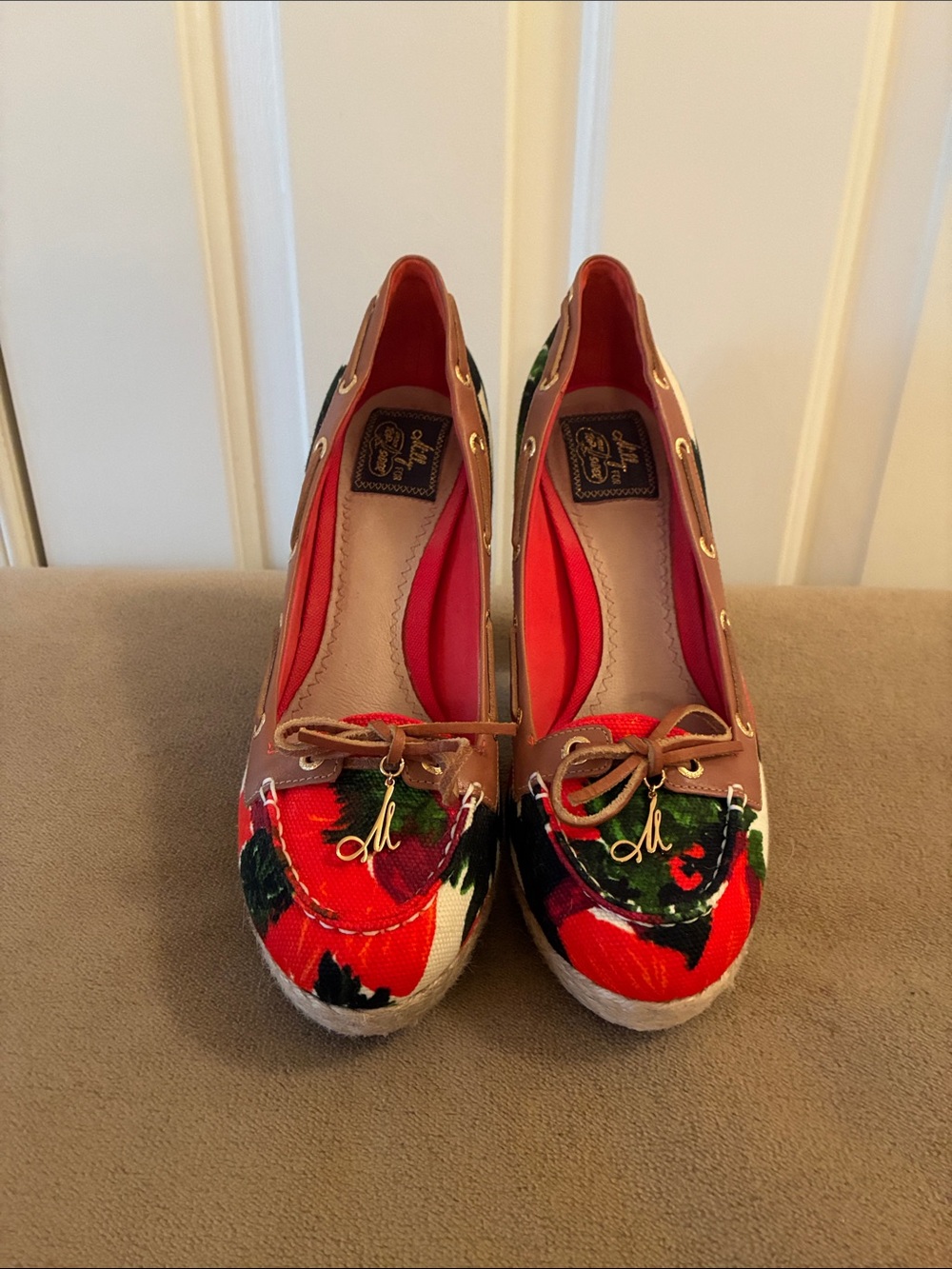 Milly Red Multicolor Floral Canvas Espadrille Flats